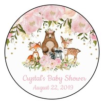 12 Personalized woodland forest animals Girl baby shower stickers party favors - £9.66 GBP