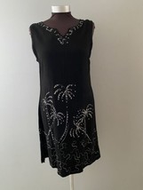 Raya Sun Dress Medium Black Tropical Palm Tree Sequin V Neck Sleeveless ... - £16.97 GBP