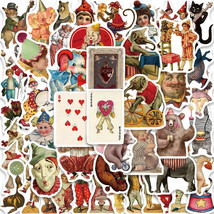 50 Pcs Handmade Vintage Circus Acrobatics Clown Retro Art Funny Stickers... - £7.86 GBP