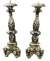 2 Antique Golden Solid Brass Candlestick Holders For Display - £315.75 GBP