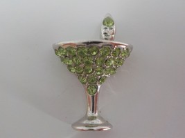 Small Jeweled Charm Martini Wine Glass Lime Green Faux Diamonds Silver Color - $4.99