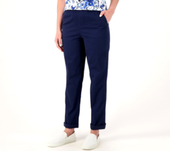 Denim &amp; Co. EasyWear Twill Relaxed Pull On Pants- Navy, Large #A575272 - £21.41 GBP