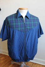 Vtg Surf King Majestic M Blue Plaid Full Zip Short Sleeve Windbreaker Ja... - £39.95 GBP