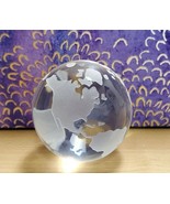 Etched Clear Glass World Continents Globe Orb 2&quot; Paperweight - £8.95 GBP