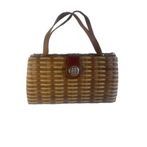 Wicker and Leather Basket Weave Purse Handbag Woven Vintage Hong Kong - £38.15 GBP