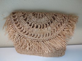 Mar Y Sol Mia Crochet Raffia Fringe Clutch, Natural One Size - £20.77 GBP