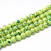 50 Splatter Glass Beads 8mm Lime Green Yellow Spotted Bulk Jewelry Supplies Mix - £5.53 GBP