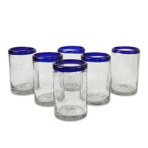 NOVICA Artisan Crafted Hand Blown Clear Cobalt Blue Rim Recycled Glass Tumblers, - £81.52 GBP
