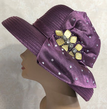 Giovannio Purple Bedazzled Straw Party Hollywood Glamour Cap Hat Rhinestone - £25.07 GBP