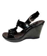 B.O.C Womens Black Sandals Size 6M Wedge Heels Open Toe Slingback Flower... - £13.11 GBP