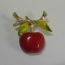 Signed Jerry's Gold -tone Enamel Apple Brooch - $13.85