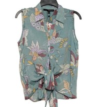 Harve Bernard Green &amp; Lavender Floral Print Tie Front Blouse Size M NWT - £19.71 GBP