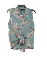 Harve Bernard Green &amp; Lavender Floral Print Tie Front Blouse Size M NWT - £19.72 GBP