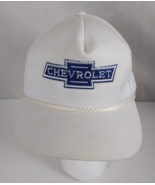 Vintage 1980s White Chevrolet Embroidered Blue Logo Corded Snapback Base... - $19.79
