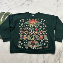 Sun Womens Vintage Christmas Sweatshirt Size XL Green Gold Holly Bear Gl... - £27.23 GBP