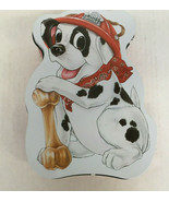  Vintage dog treat tin container with fire chief dalmation puppy on lid ... - $19.75