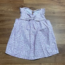 Lands End Girls Purple Floral Micro Print Sleeveless Top Bow Ruffle Size 6 - $17.82