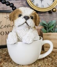 Realistic Adorable Shih Tzu Dog in Teacup Statue 5.75&quot; Tall Pet Pal Deco... - $563.65 MXN