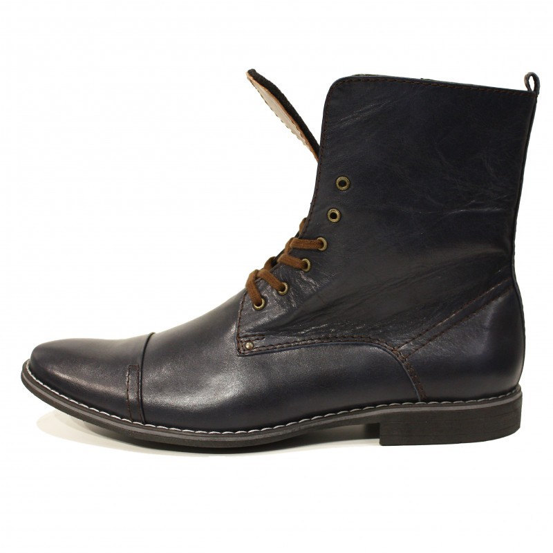 Men High Ankle Two Tone Black Brown Lace Up Cap Toe Genuine Leather Boot US 7-16