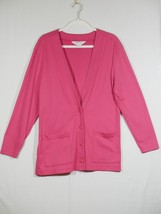 Vintage Lands&#39; End Pink V-Neck 2 Button Cardigan Sweater Small 6-8 USA C... - £15.70 GBP