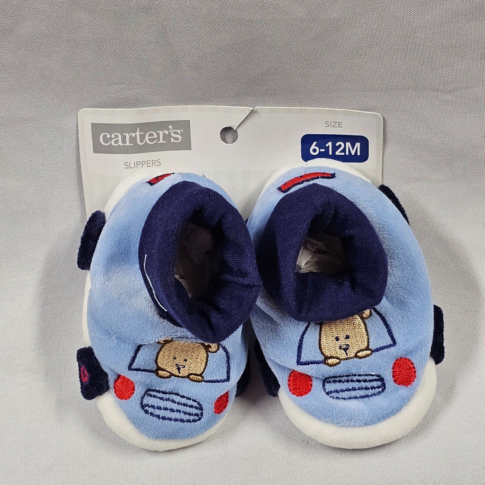 Primary image for Vintage Carters Little Guy on the Go Teddy Bear Car Slippers Baby Boy 6-12 M NEW