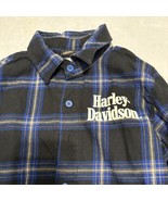 Boys Size 4/5 Harley Davidson Plaid Button Up Logo Black Blue - $20.30 CAD