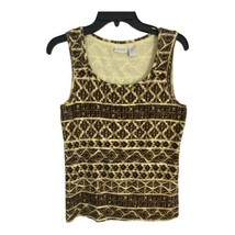 Chicos Womens Shirt Adult Size 2=Large Brown Geometric Tank Ribbed Shirt - $20.47