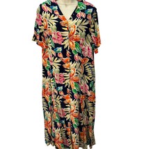 La Chine Plus Silk Shirt Dress Blue Tropical Floral Size 12W Short Sleev... - $49.45