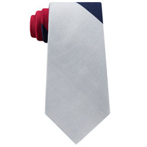 Tommy Hilfiger Red Navy Blue Silver Gray Tri-Color Panel Silk Twill Classic Tie - £19.57 GBP