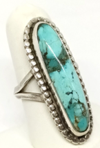 Southwestern Turquoise Sterling Silver Ring Size 6.5, 8.8 grams - £59.94 GBP