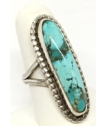 Southwestern Turquoise Sterling Silver Ring Size 6.5, 8.8 grams - £59.87 GBP