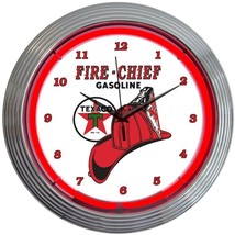 Texaco Fire Chief Gasoline Neon Clock 15&quot;x15&quot; - £67.62 GBP