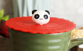 Set Of 4 Red Giant Panda Reusable Silicone Coffee Tea Cup Cover Lids Air Tight - £11.96 GBP