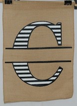 Kate Winston Brand Brown Burlap Monogram Black And White C Garden Flag - £12.01 GBP