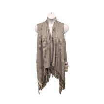 En Creme Open Front Vest Size Medium Waterfall Collar Fringe Bottom Lage... - $10.89