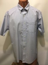 LL Bean 17 Reg Blue White Button-Down ShortSleeve Cotton Shirt Wrinkle R... - £22.32 GBP