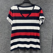 Tommy Hilfiger Women 2XL Shirt Cotton Striped V Neck Knit Pullover Top Red Blue - £14.57 GBP