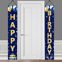 Navy Blue Gold Happy Birthday Door Banner Decorations For Men Women, Happy Birth - £20.59 GBP