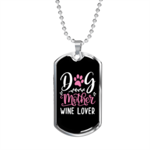 Dog Mother Wine Lover White Pink Necklace Stainless Steel or 18k Gold Dog Tag 2 - £37.92 GBP+
