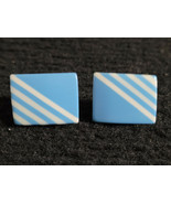 Vintage Light Blue White Stripe Pierced Earrings Geometric - £13.46 GBP