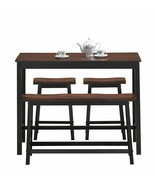 4 PCS Solid Wood Dining Table Set Counter Height w/Bench Two Saddle Stoo... - $361.99