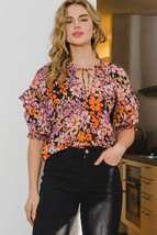 ODDI Full Size Floral Tie Neck Ruffled Blouse - £41.27 GBP