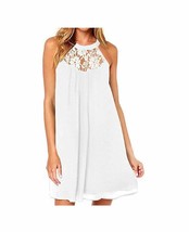 vanberfia Womens Sleeveless Lace Patchwork Loose Casual Mini Chiffon Dress White - £20.83 GBP