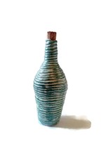 Handmade Ceramic Decorative Bottle With Cork Stopper Green Pottery Vase Textured - £64.66 GBP