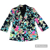 Notations Petite Women&#39;s Medium Black Floral Print Two Button Blazer Jac... - $31.97