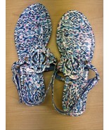 Crown And Ivy Girls Size 4 Wylie Thong Sandals Blue &amp; Pink Paisley Print... - €15,34 EUR