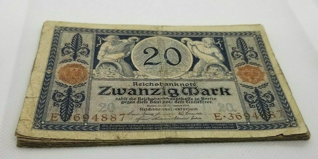 GERMANY LOT OF 10 BANKNOTES 20 MARK 1915 VERY RARE CIRCULATED NO RESERVE - £36.37 GBP