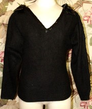 Vintage Women&#39;s Giorgio Grati Black Angora Wool Nylon Blend Sweater Bow Size 42 - £63.22 GBP