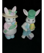 Mr And Mrs Rabbit Ceramic Easter Decorative Figurines Set 6 1/2&quot; Tall - £8.00 GBP