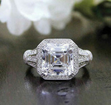 Asscher Cut 2.80Ct Diamond Halo Engagement Ring Solid 14K White Gold Size 9 - £213.73 GBP